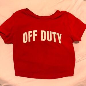 Red Kids Shirt with 'OFF DUTY' Print